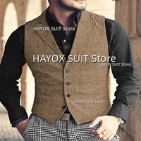 mens suit vest lapel new plaid men waistcoat tweed vintage business sleeveless jackets slim fit for wedding
