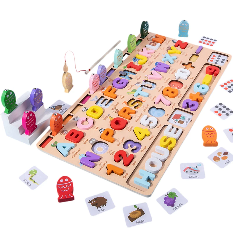 

Новые детские игры Монтессори Обучающие Настольные игры Пазлы игрушки Цифровая арифметика Алфавит Правописание Рыбалка деревянные игрушк...
