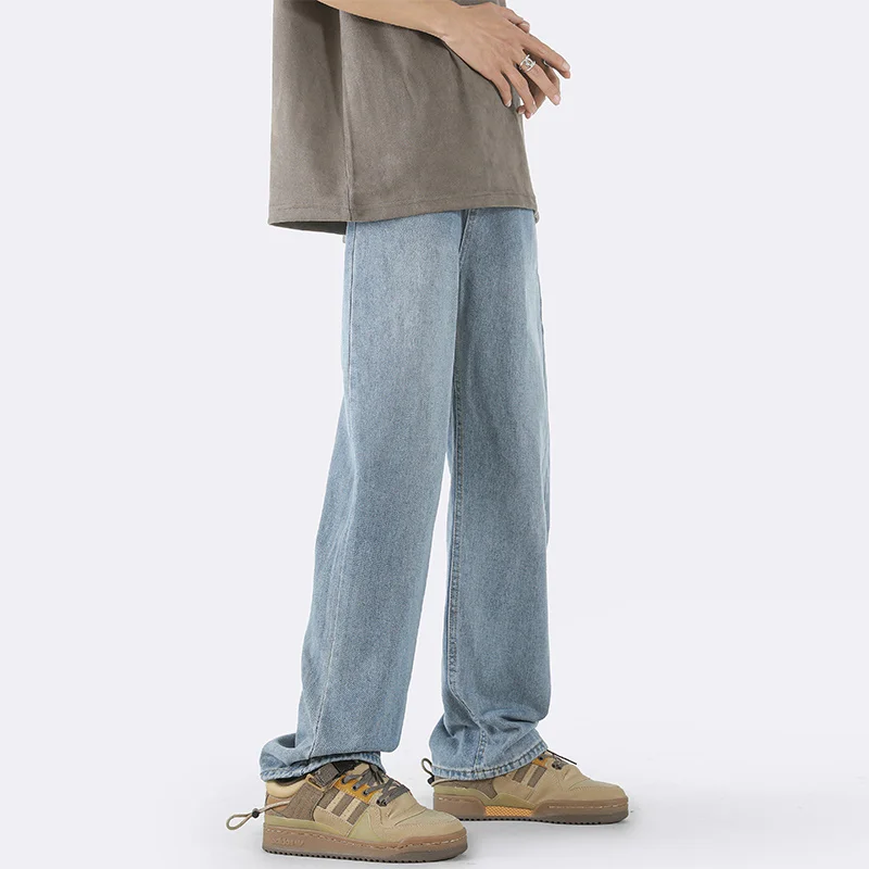 Grey Blue Jeans Men Slim Fashion Retro Harajuku Straight Jeans Men Streetwear Hip-hop Loose Denim Pants Mens Trousers M-2XL