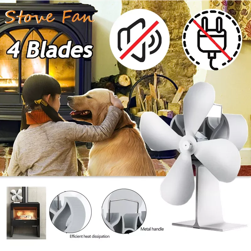 

Новый вентилятор для плиты, 4 лезвия, бытовая и тихая деревянная горелка с питанием от тепла