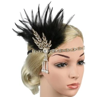 new vintage 1920s feather headband the great gatsby headband women black rhinestone beaded sequin hair band party headpiece