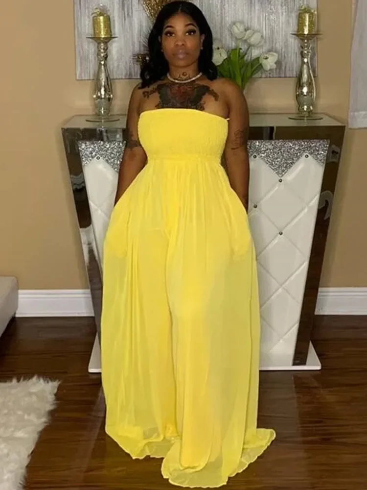 Элегантный Свободный комбинезон с широкими штанинами для женщин лето 2024