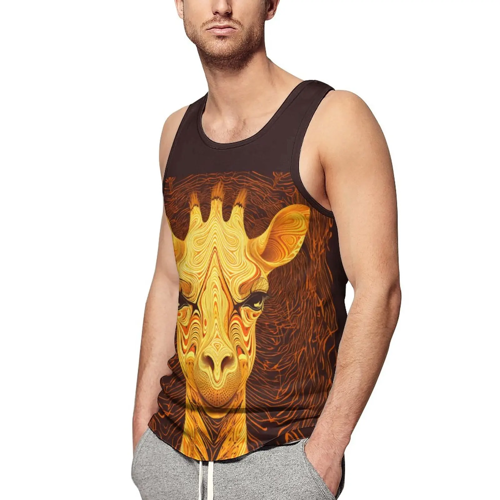 

Giraffe Daily Tank Top Portraits Psychedelic Lines Training Tops Man Design Streetwear Sleeveless Shirts Plus Size