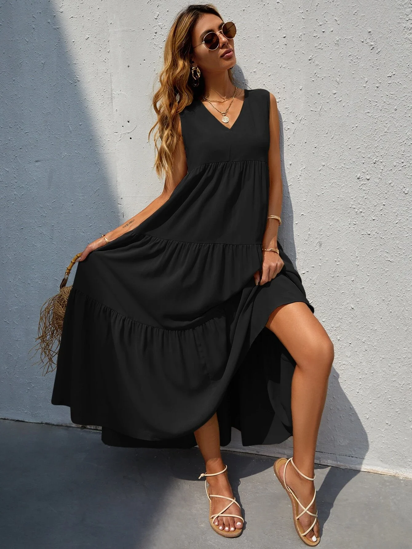 

Dresses for women 2022 Ruffle Hem Solid Dress