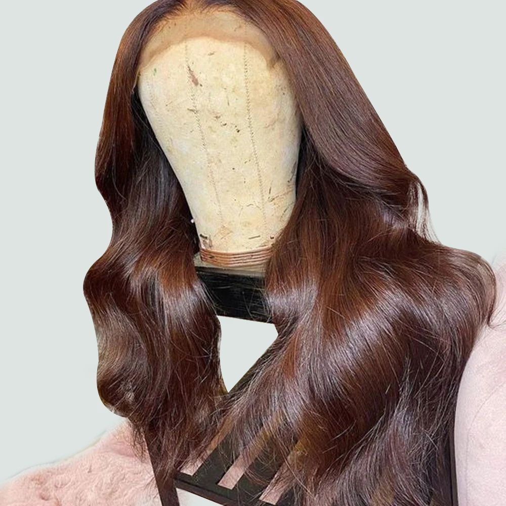 

180% 13x4 шоколадно-коричневые HD прозрачные кружевные передние парики из человеческих волос, волнистые волосы 4x4, парики на сетке, парики без повреждений на сетке, передний парик