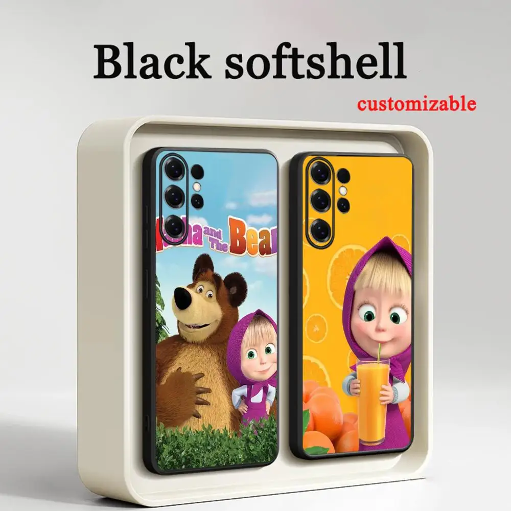 Фото Милый чехол для телефона «Маша и Медведь» для Samsung Galaxy S26 S25 S24 S23 S22 S21 Plus Ultra Fold A, мягкий, черный №1