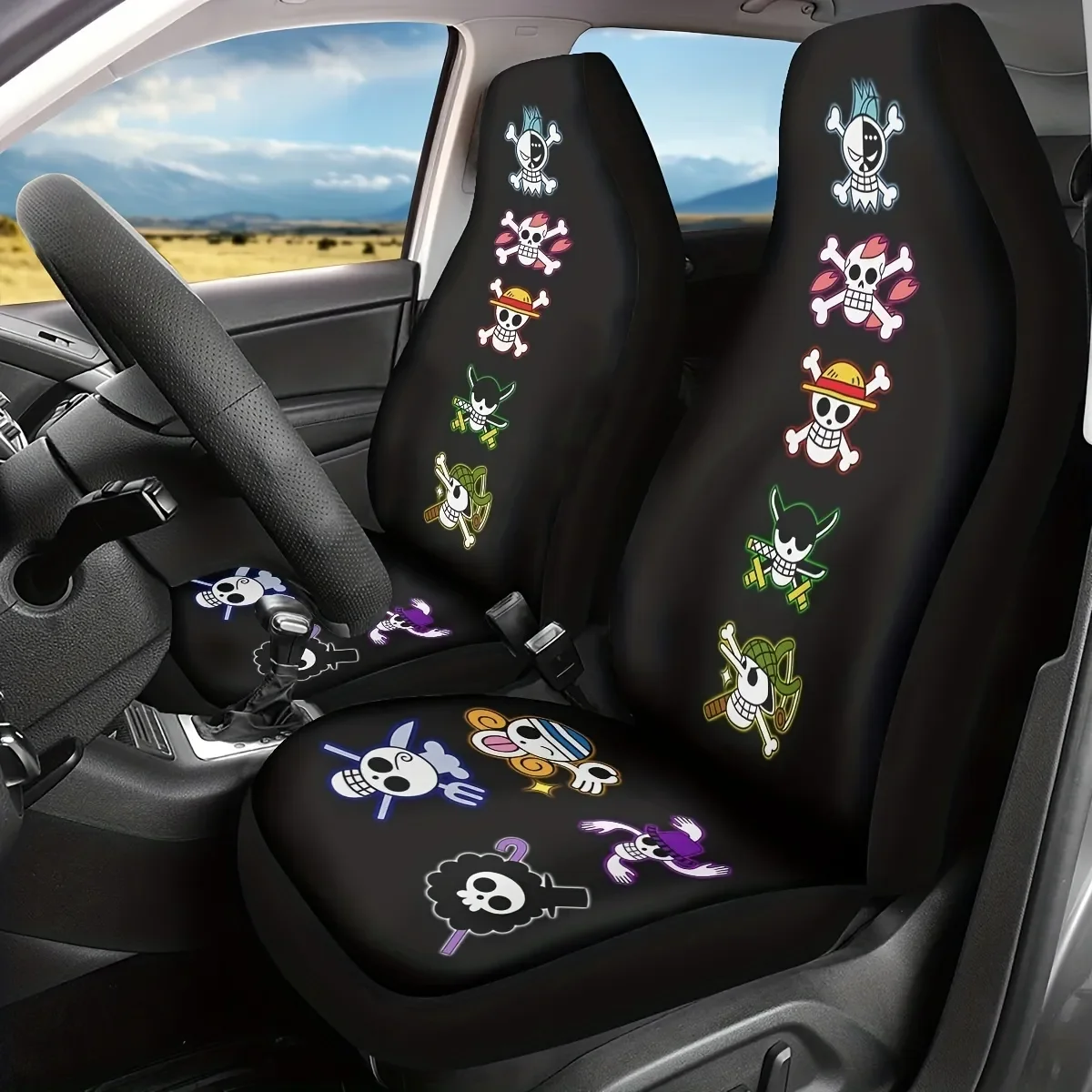 

2pcs Car Seat Cover Cartoon Pirate High Back Print Seat Cover Universal for All Seasons Car Seat Covers Four Seasons