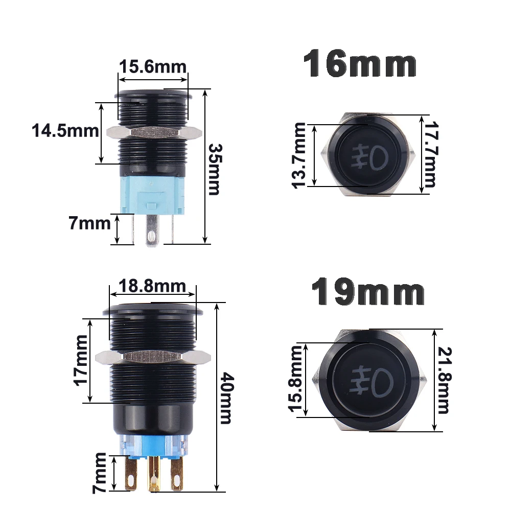 Fog lamp LED Momentary Reset Fixation locking waterproof 16mm 19mm Metal Push Button Switch 3V 5V 12V 24V 220Vsymbol customized |