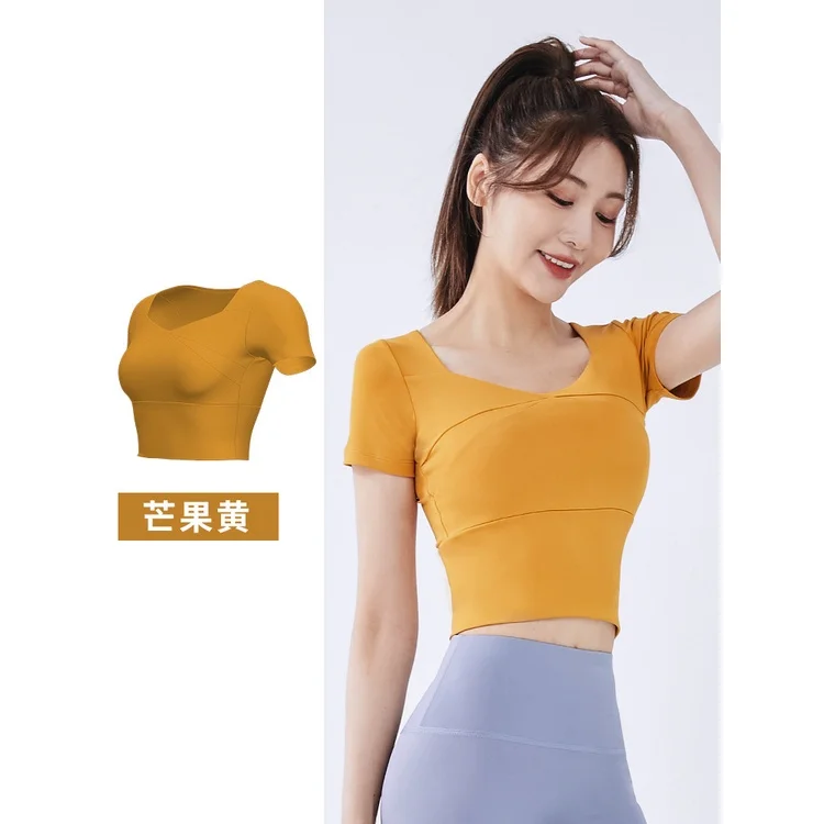 Women's Sportswear Yoga Wear Sports Top Women Short Navel-Exposed Quick-Drying With Chest Pad Fitness Short-Sleeved T-Shirt