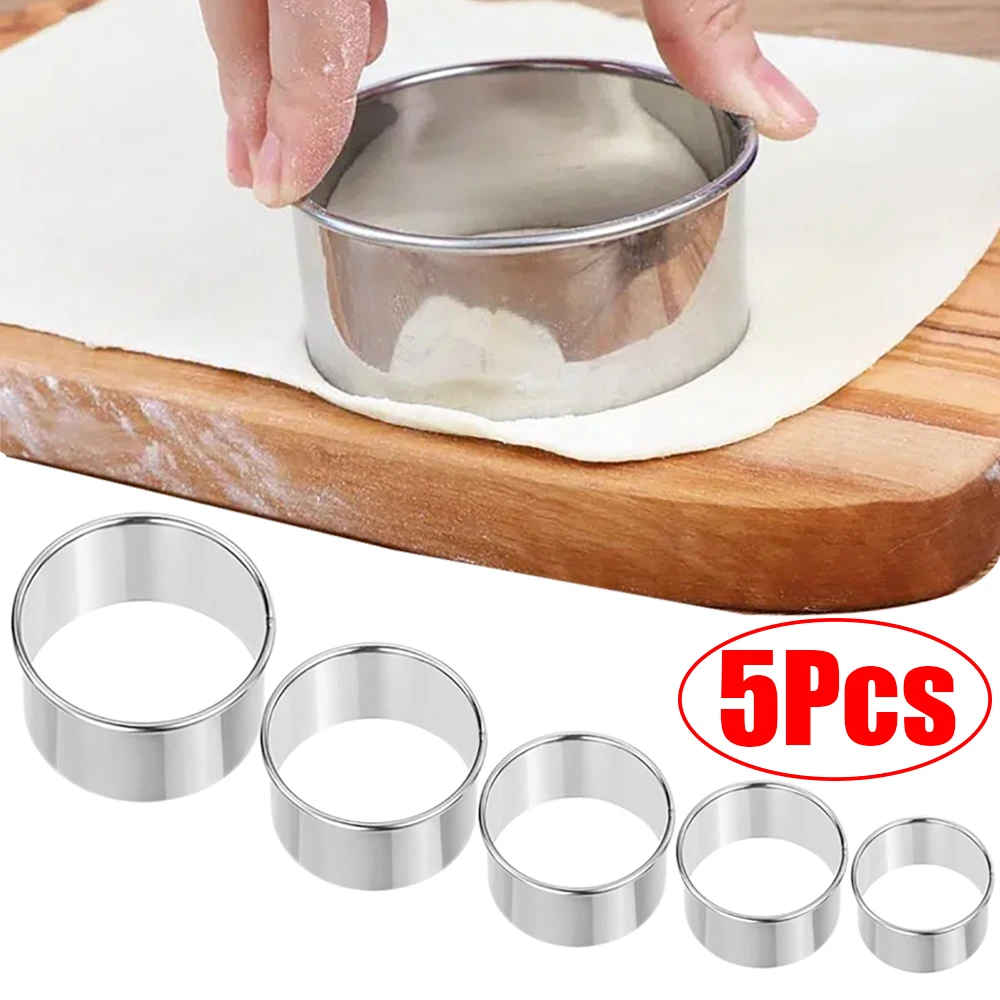 

5Pcs Stainless Steel Mold Round Dumpling Skin Cutting Mould DIY Biscuit Pastry Fondant Baking Tools Kitchen Baking Accessories
