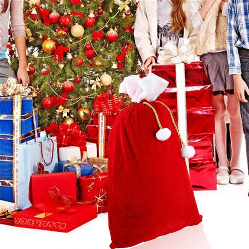 

100X70 CM Large Size New Red Santa Claus Gift Bags Velvet Santa Claus Drawstring Sack Christmas Classic Red Bag Decor