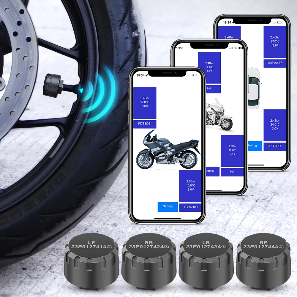

Motorcycle TPMS Tire Pressure Monitoring System Bluetooth-Compatible Tire Pressure Sensors Wireless Android/IOS Moto Car TMPS