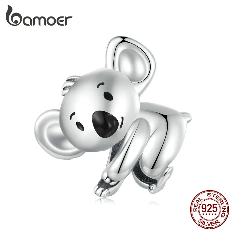 Bamoer 925 Sterling Silver Cute Koala Bead Animal Hug Charms for Women Original Bracelet and Bangle Fine Jewelry SCC2449