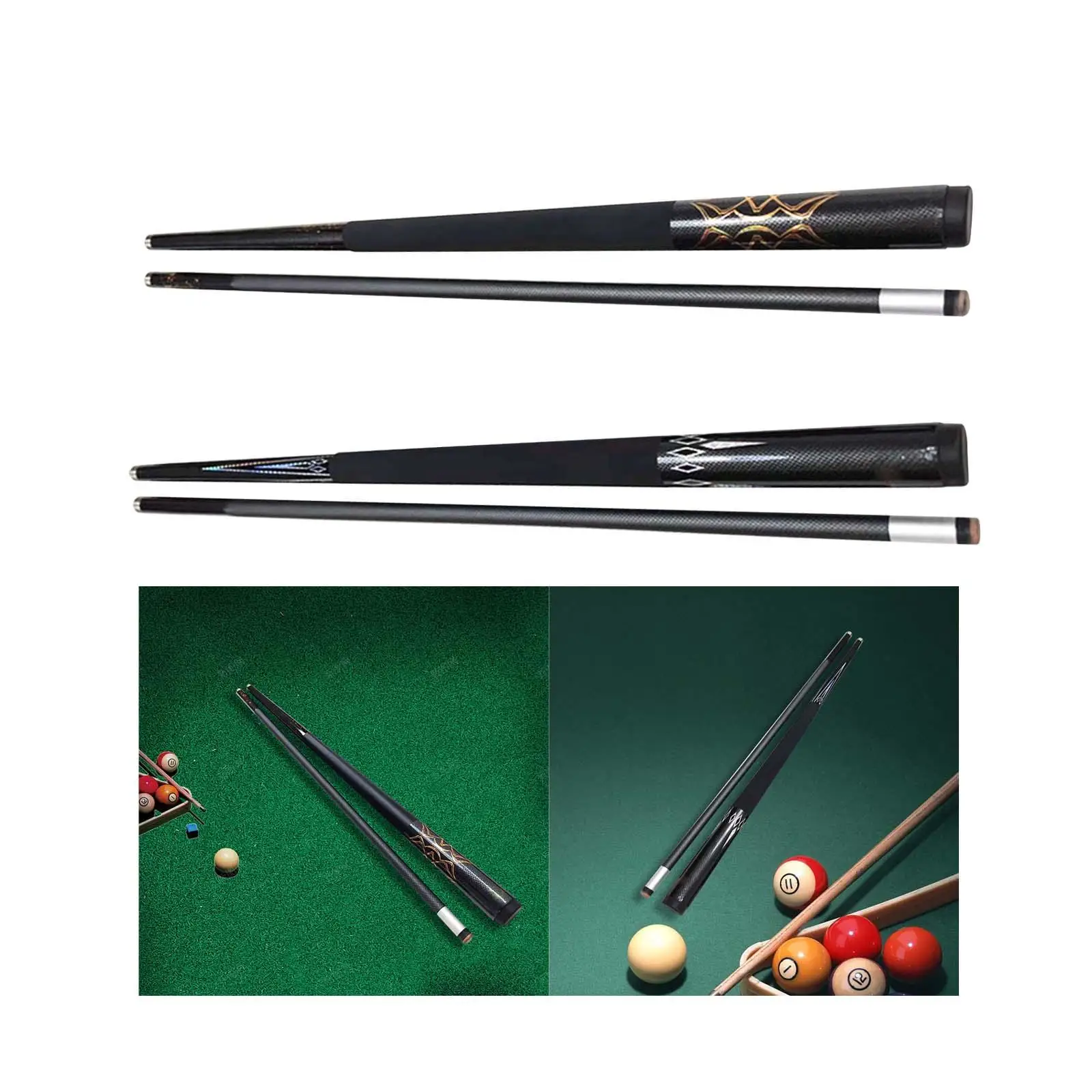 

Pool Cue Stick Full Size 58 inch Carbon Fiber Two Section Segmented Billiard Cue Sticks British Snooker Cue for Billiard Players