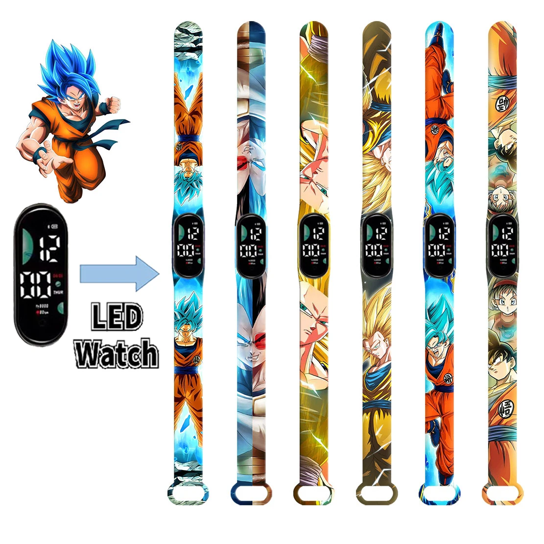 

New Dragon Ball Son Goku children's watches cartoon pikachu LED touch waterproof electronic kids watch birthday gift