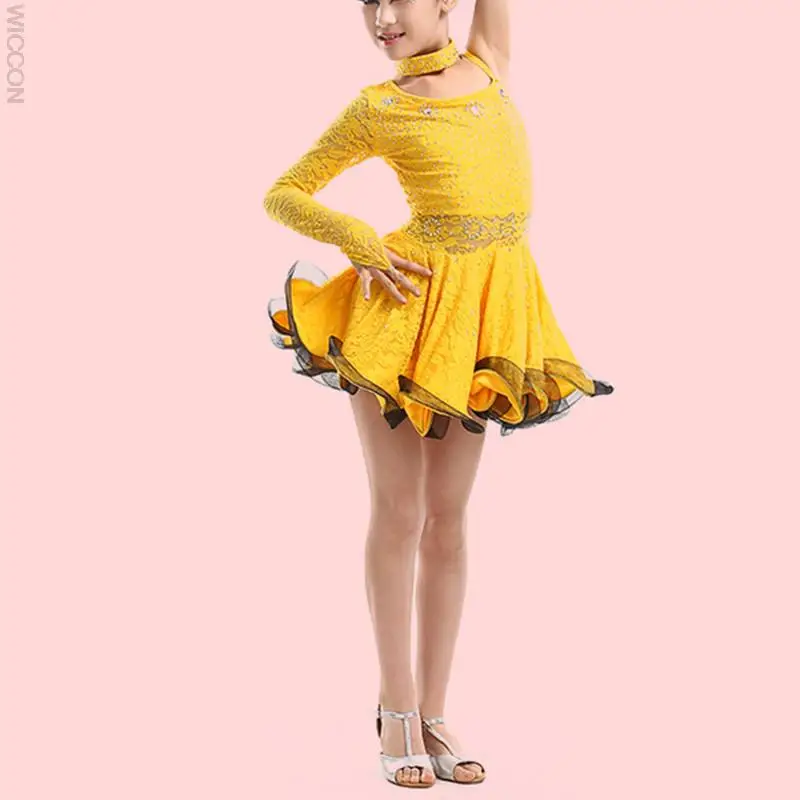 

Unequal Lace Girls Latin Dance Dress Children Fancy Dress Kids Ballroom Dance Wear Salsa Tango Rumba Samba Costume