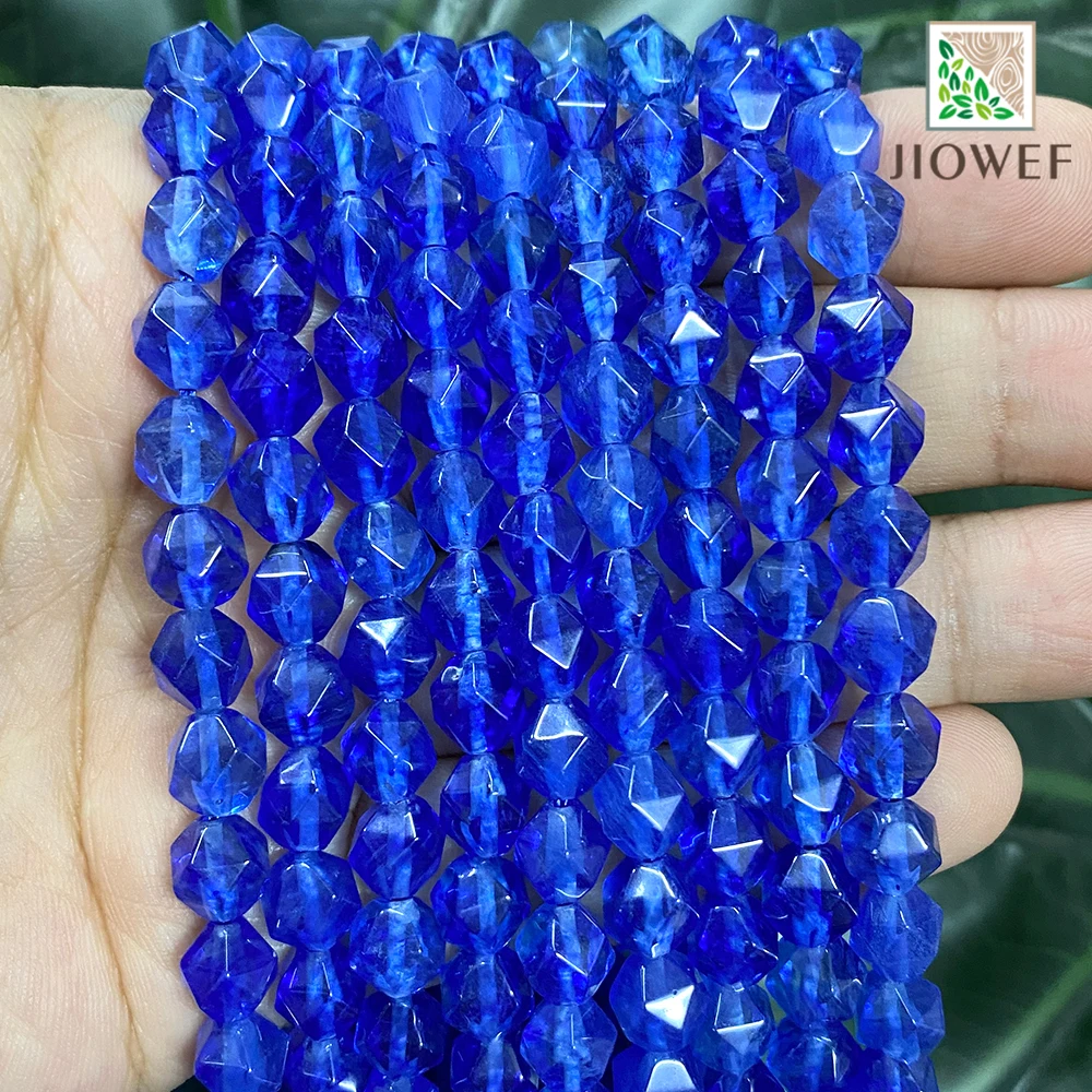 

Natural Faceted Blue Quartz Beads Handmade Making Jewelry Spacer Loose Beads for DIY Bracelet Necklace Accessories 15" Inch 8mm
