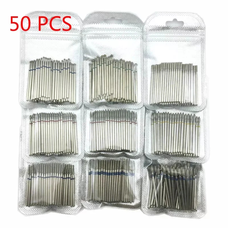 

50 pcs/set drill bit set for nails Cutter Dental Diamond Grinding Polish Burs Dental Lab Polisher 2.35mm Shank Nail Tools