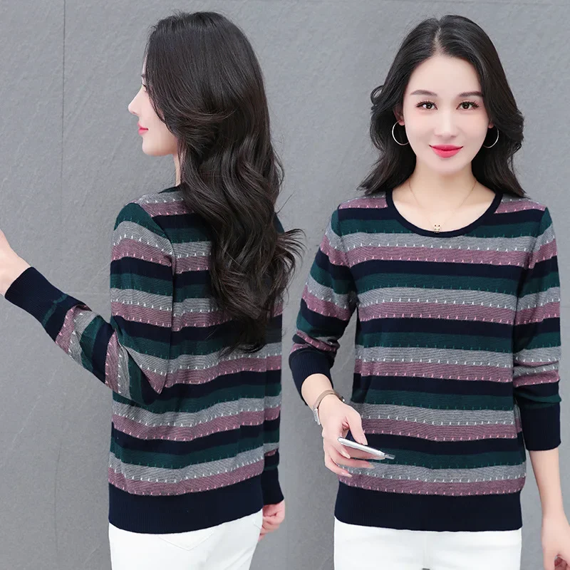 Трикотажный свитер в полоску для мам среднего возраста повседневный пуловер с