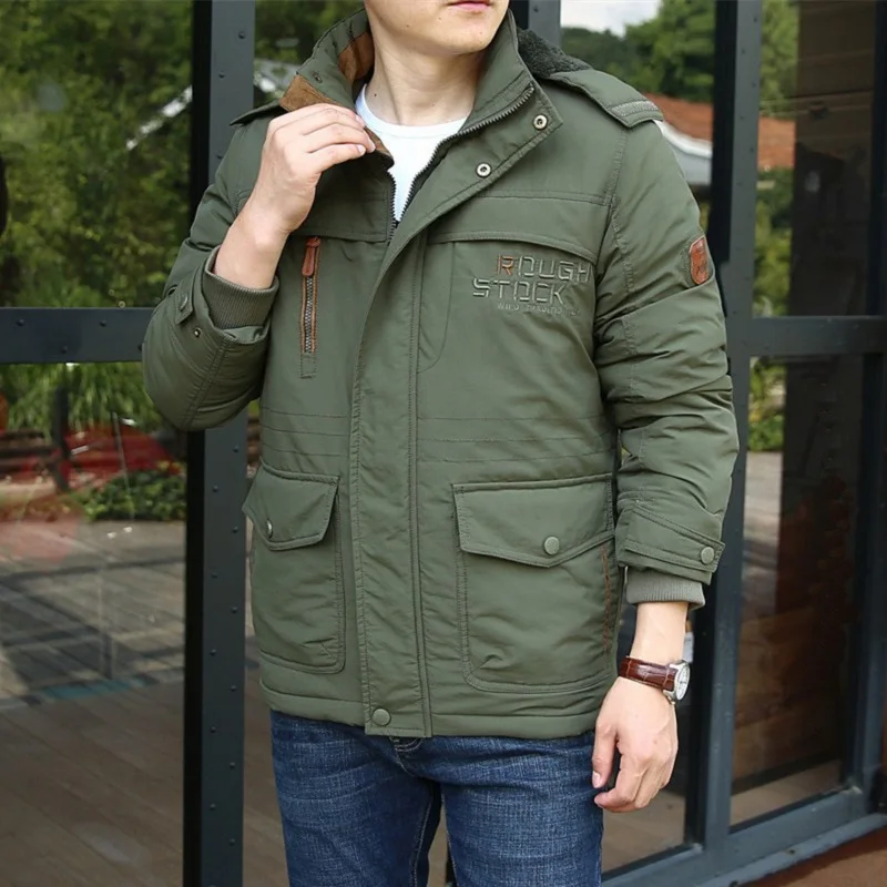 Mid-length Winter Jacket Men Detachable Hooded Velvet Thickened Windbreaker Jacket Casual Warm Parka Outdoor Casual Charge Coat