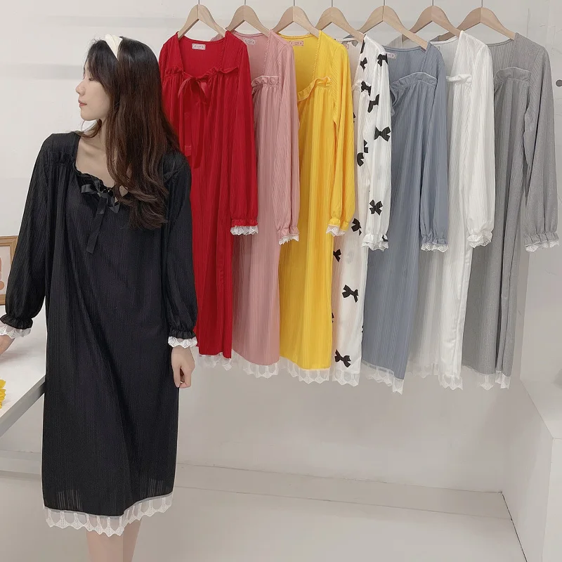 

New Lazy Style Autumn Women's Long Polyester Sleepwear Home Nightshirt Women Causal Sleepwear Loose Ladies Nightgown Women Dress