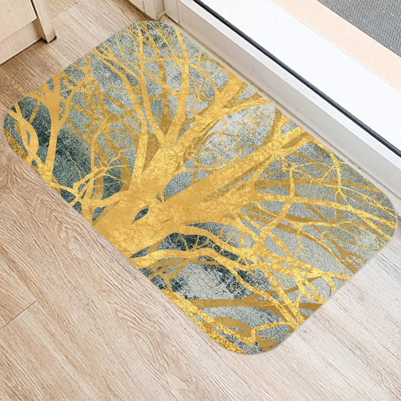 

Golden Tree Printed Kitchen Soft Bath Entrance Door Seude Indoor Floor Mat Coral Velvet Carpet Doormat Non-Slip Rug Home Decor