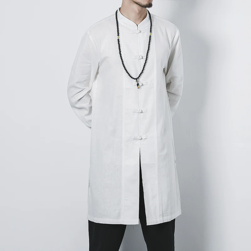 Рубашка мужская с воротником-стойкой из хлопка и льна |