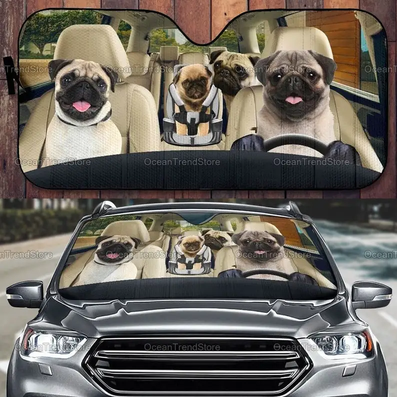 

Pugs Family Car Sunshade, Funny Pug Sun Shade, Pug Auto Sun Shade, Car Accessory, Car Sunshade Windshield, Gifts For Her LNG2821