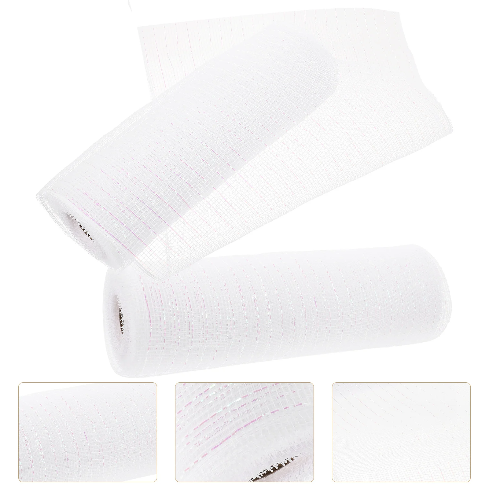 

2 Rolls Decorative Voile Mesh Fabric Ribbon White Fine Festival Gift Plastic Packing Wreath Baby