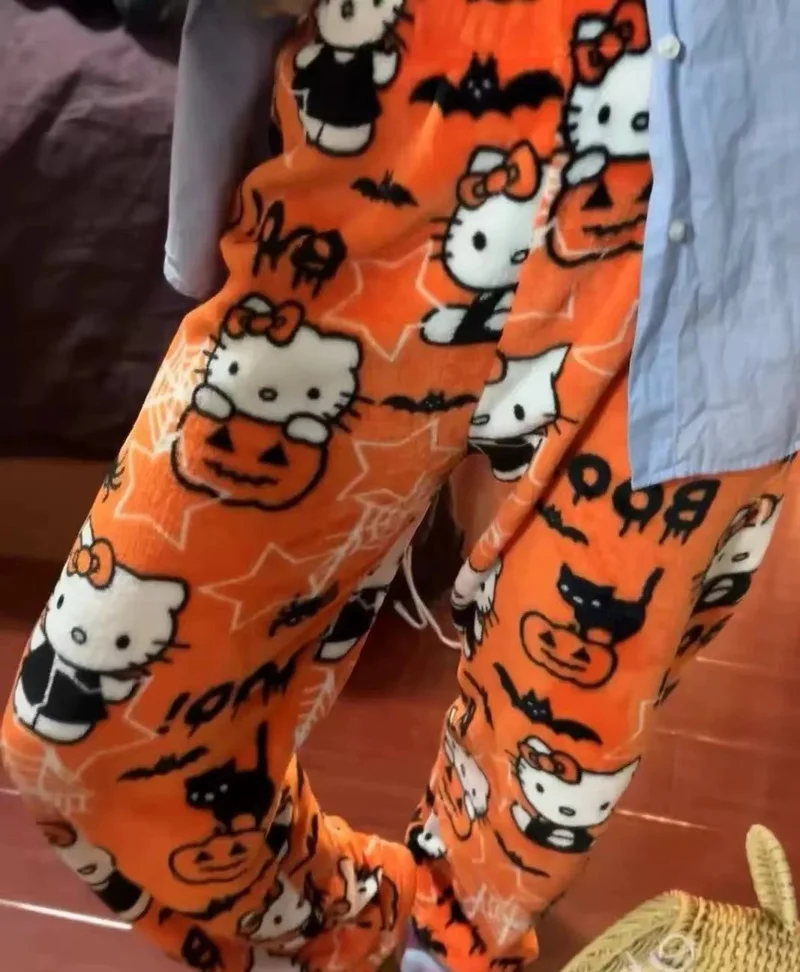 Хлопковая свободная пижама Hello Kitty Человек-паук длинные штаны женская и мужская