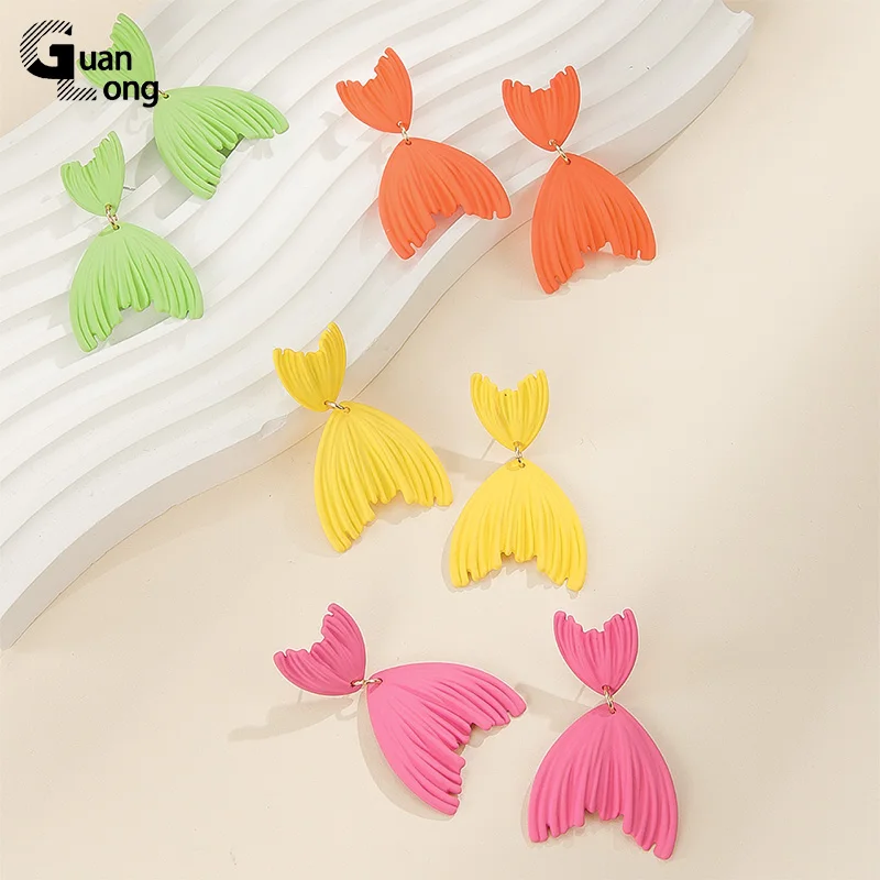 

GuanLong Korean Cute Fish Tail Drop Earrings For Women Trending Resin Long Dangle Earring Big Hanging Brincos Gifts New Jewelry