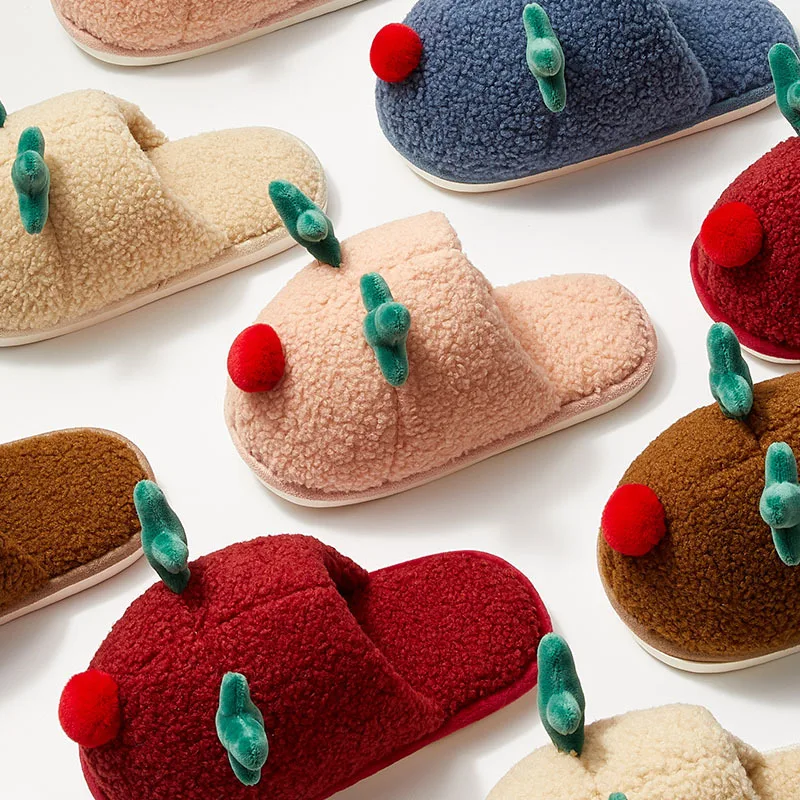 

Новые тапочки из хлопка для родителей и детей, зимние Мультяшные милые рождественские Тапочки для пар с оленями, широкая версия