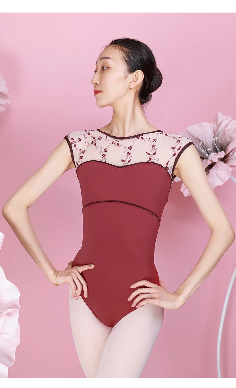 

Ballet Leotards For Women's Dance Practice Clothes V-neck Mesh Gymnastics Leotards Adult Aerial Yoga Clothes