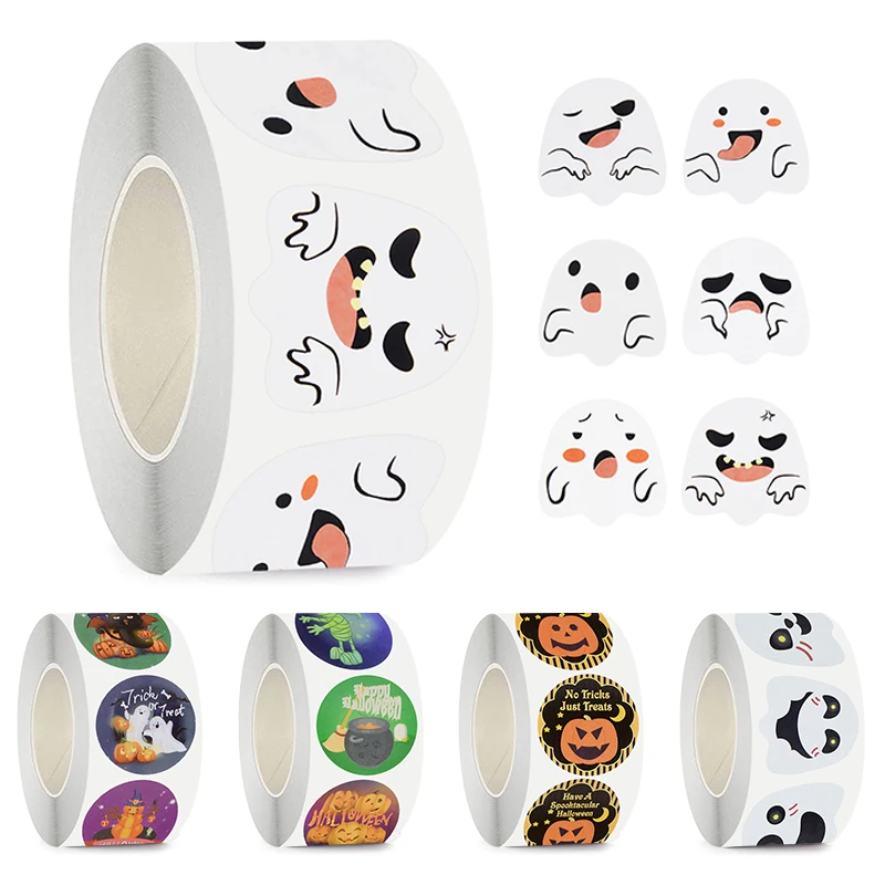 

500 шт., круглые самоклеящиеся этикетки в виде тыквы на Хэллоуин