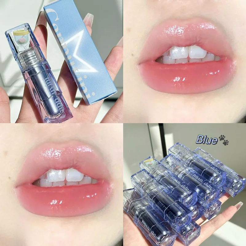 

Cappuvini Blue Tube Mirror Summer Lip Glaze Pure Desire Water Light Glass Doodle Lip Makeup