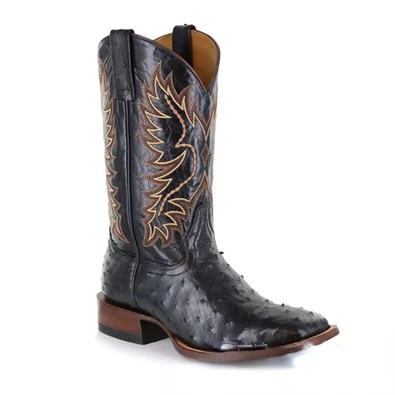 

2022 Men's Autumn and Winter New Men's Boots Embroidery Totem Pointed Toe Plus Size Boots Retro High Boots Size 37-48