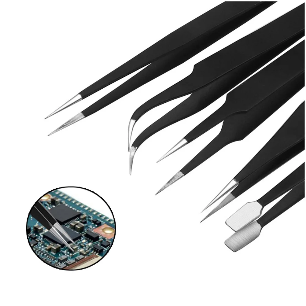 

9Pcs Precision Curved Straight Anti-Static Stainless Steel Tweezers Mainten Tool For Computers Watch Glasses Repairing Hand Tool