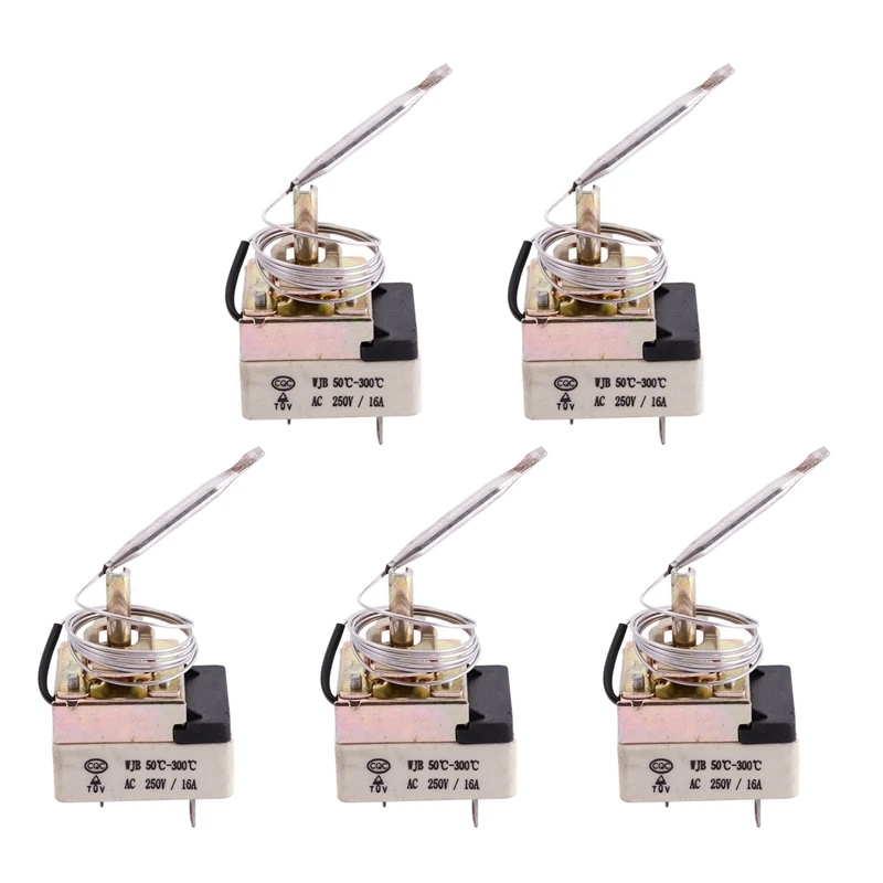 

5X AC 16A 250V 50 To 300 Celsius Degree 3 Pin NC Capillary Thermostat For Electric Oven