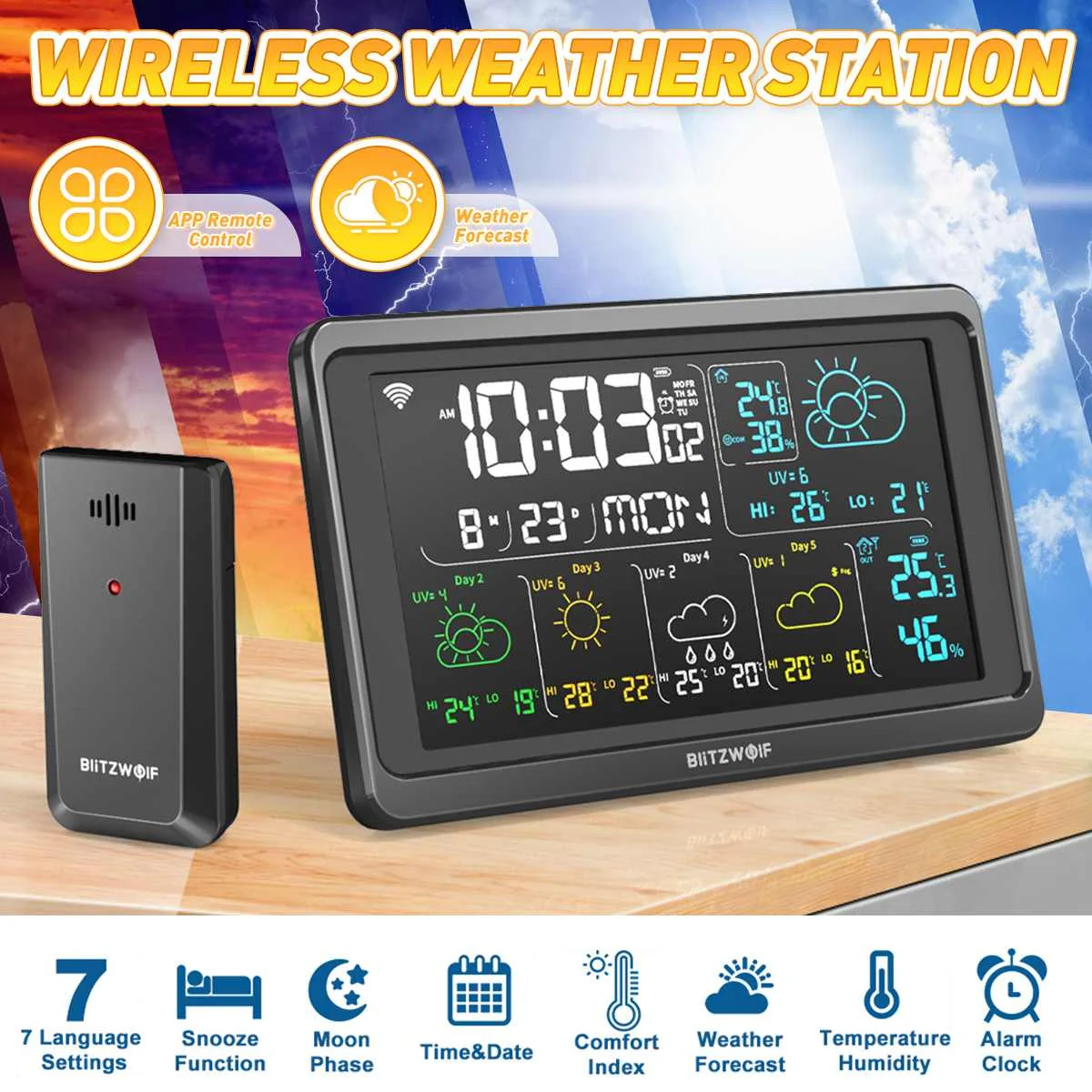 

Indoor Outdoor Weather Station Wireless Touch Forecast Sensor Thermometer Hygrometer Meter Calendar Backlight Tuya Smart APP EU