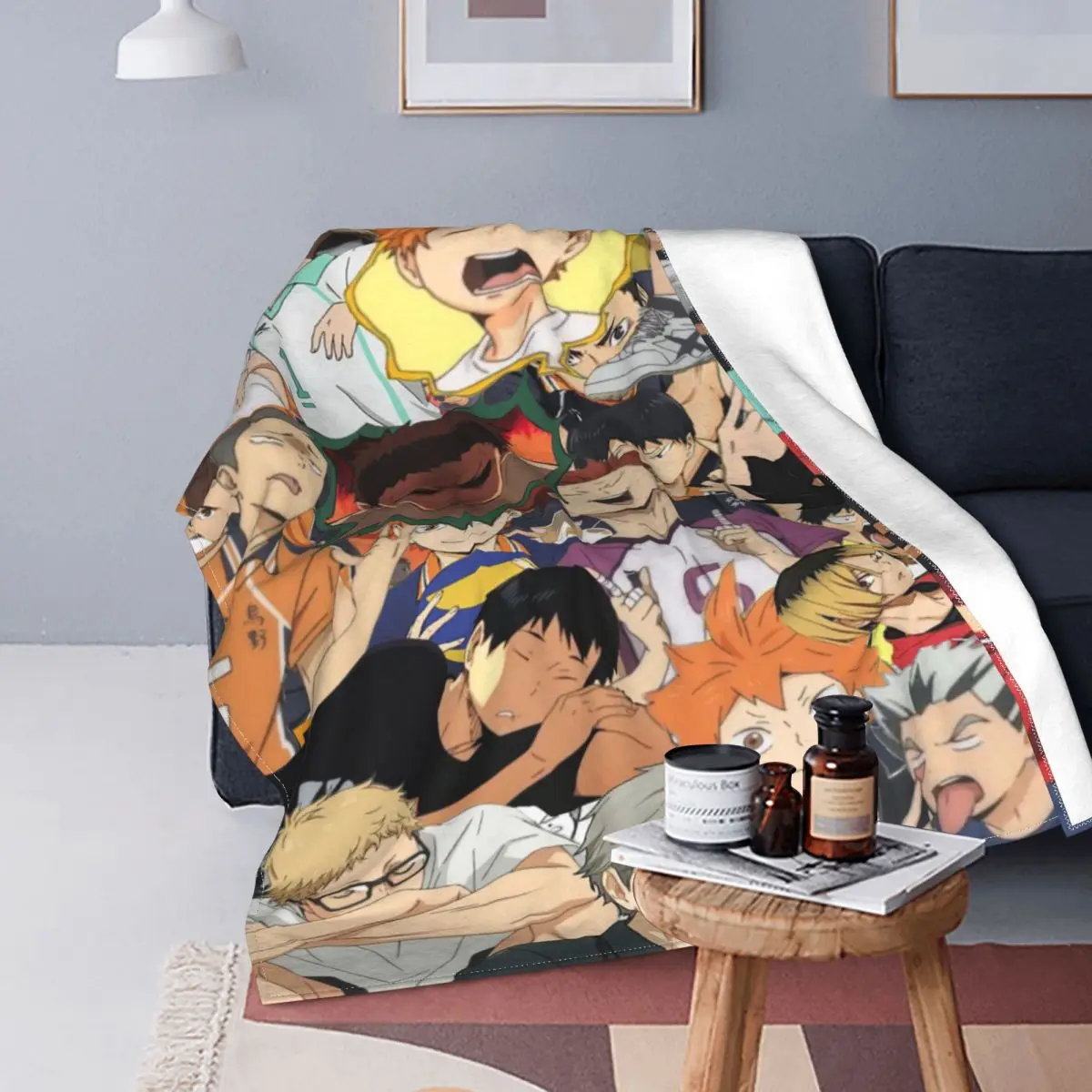 Volleyball Anime Plaid Haikyuu Blankets Coral Fleece Plush Decoration Miya Atsumu Manga Soft Throw Blankets for Bed Travel Quilt