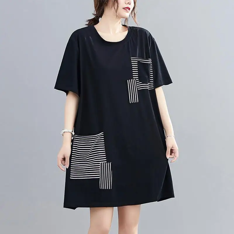 Женское Повседневное платье средней длины разноцветное свободное в полоску с