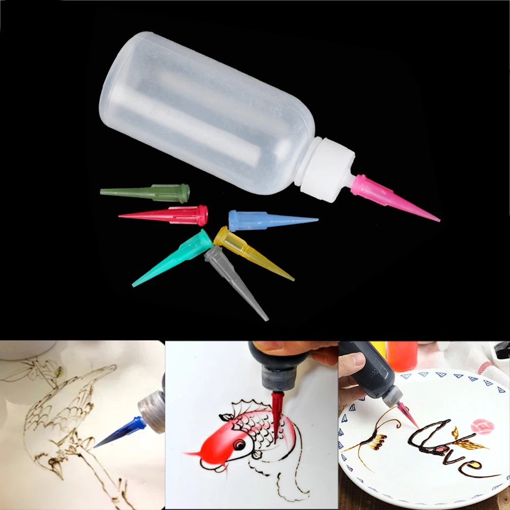 

1pc Jam Painting Squeeze Bottles with 7 Nozzles Cake Decor Baking Pastry 50ML Bottle Drawing Tools Jam Pot Cake Tools