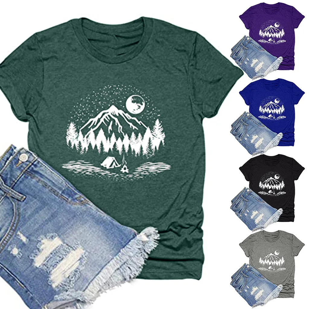 

Женские футболки, Женская Повседневная Свободная блузка с круглым вырезом и коротким рукавом, топ с буквенным принтом, футболка, женские сп...