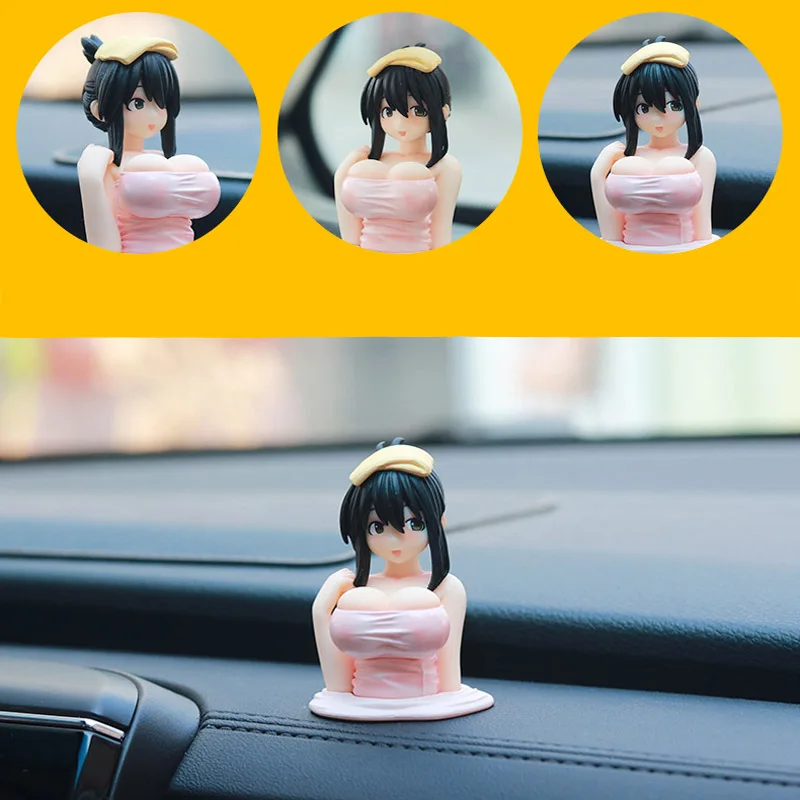 

Забавные индивидуальные украшения для интерьера автомобиля, милые Мультяшные куклы Kanako со встряхивающей грудью, аксессуары для центрально...