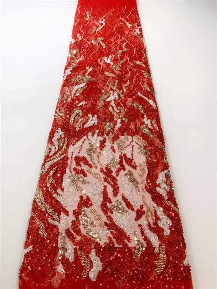 

2023 Latest Tulle Lace Fabric Sequences Embroidery Luxury African Lace Fabric Heavy Bead French Nigerian for Party Dress