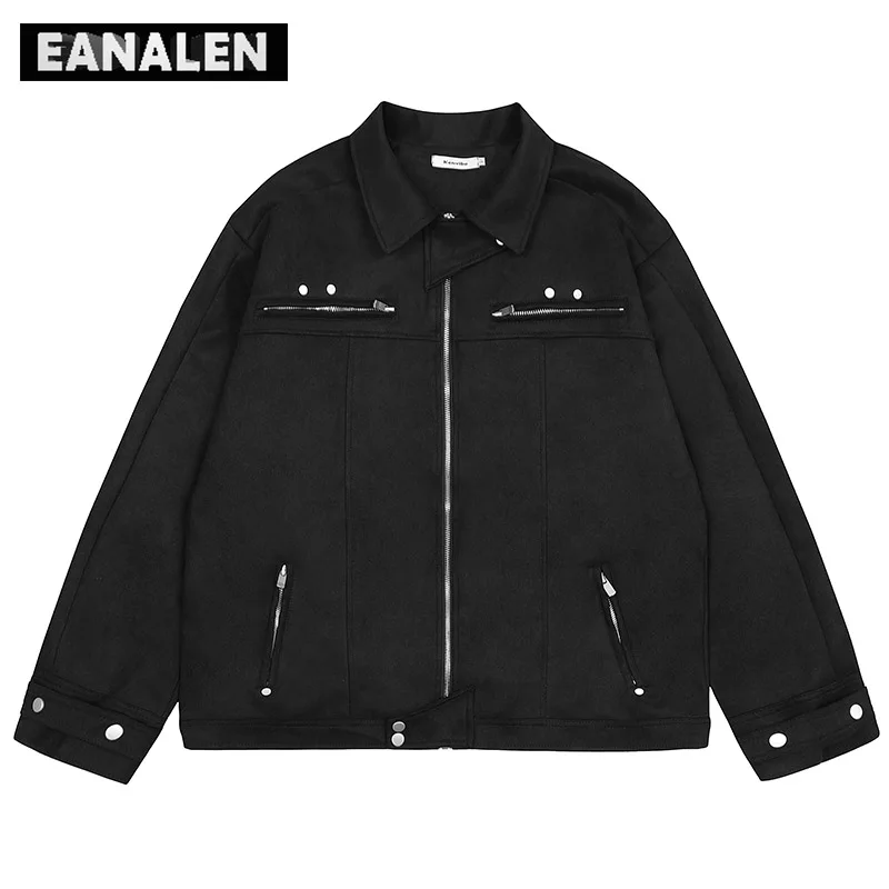 

Harajuku Retro Black Motorcycle Racing School Team Jacket Men's Short Winter Super Functional Windbreaker Jacket Technology Y2K