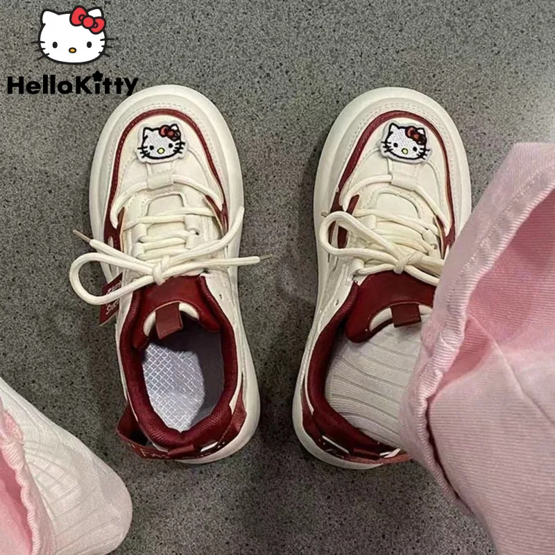 

Sanrio Kawaii Hello Kitty Women Sneaker Y2k Sweet Cute Girls Breathable Cartoon Board Shoes Korean Fashion Thick Sole Plat Shoes