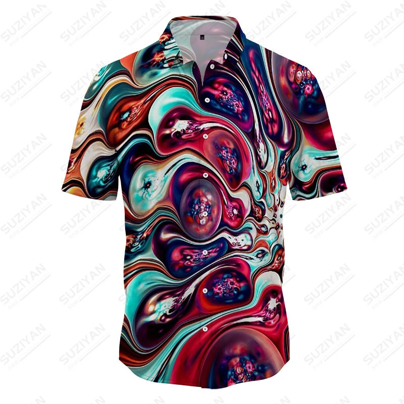 

2023 New Abstract Pattern Printing Hot Selling Hawaiian Shirt Men's Casual Short Sleeve Shirt Loose Street Oversized Breathable