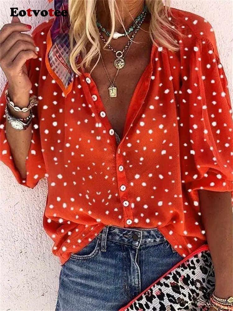 Женская рубашка на пуговицах в горошек пурпурная блузка с длинным рукавом и