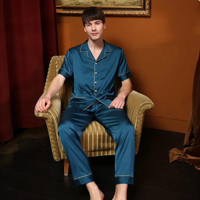 Couple's New Style Pajamas Women's Simulated Silk Thin Men's Lapel Long Sleeve Trousers Spring And Autumn Summer Home Clothes